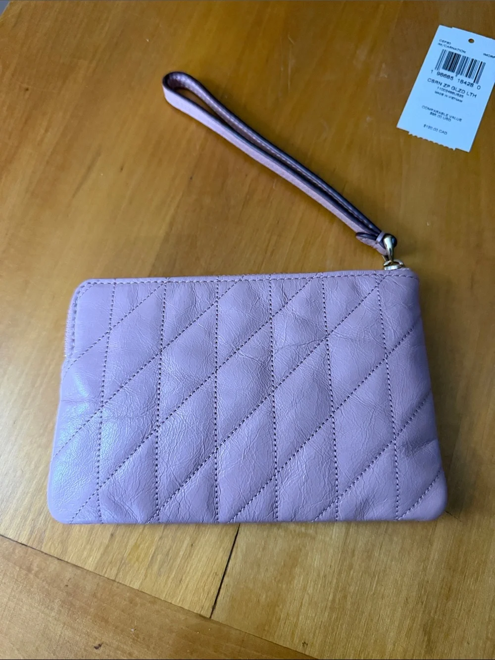 Coach Quilted Wristlet in Light Pink with Gold Hardware